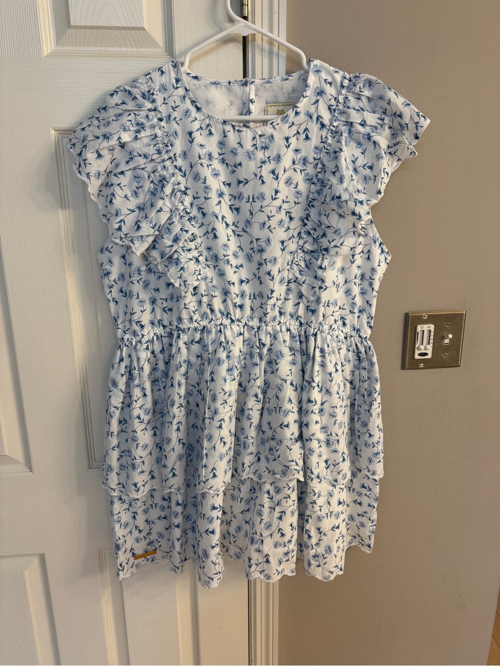 Simply Southern White Dress with Blue Floral Print and Ruffle Sleeves